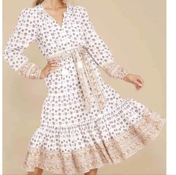Cleobella Dresses & Skirts - Cleobella White and Brown Midi Dress